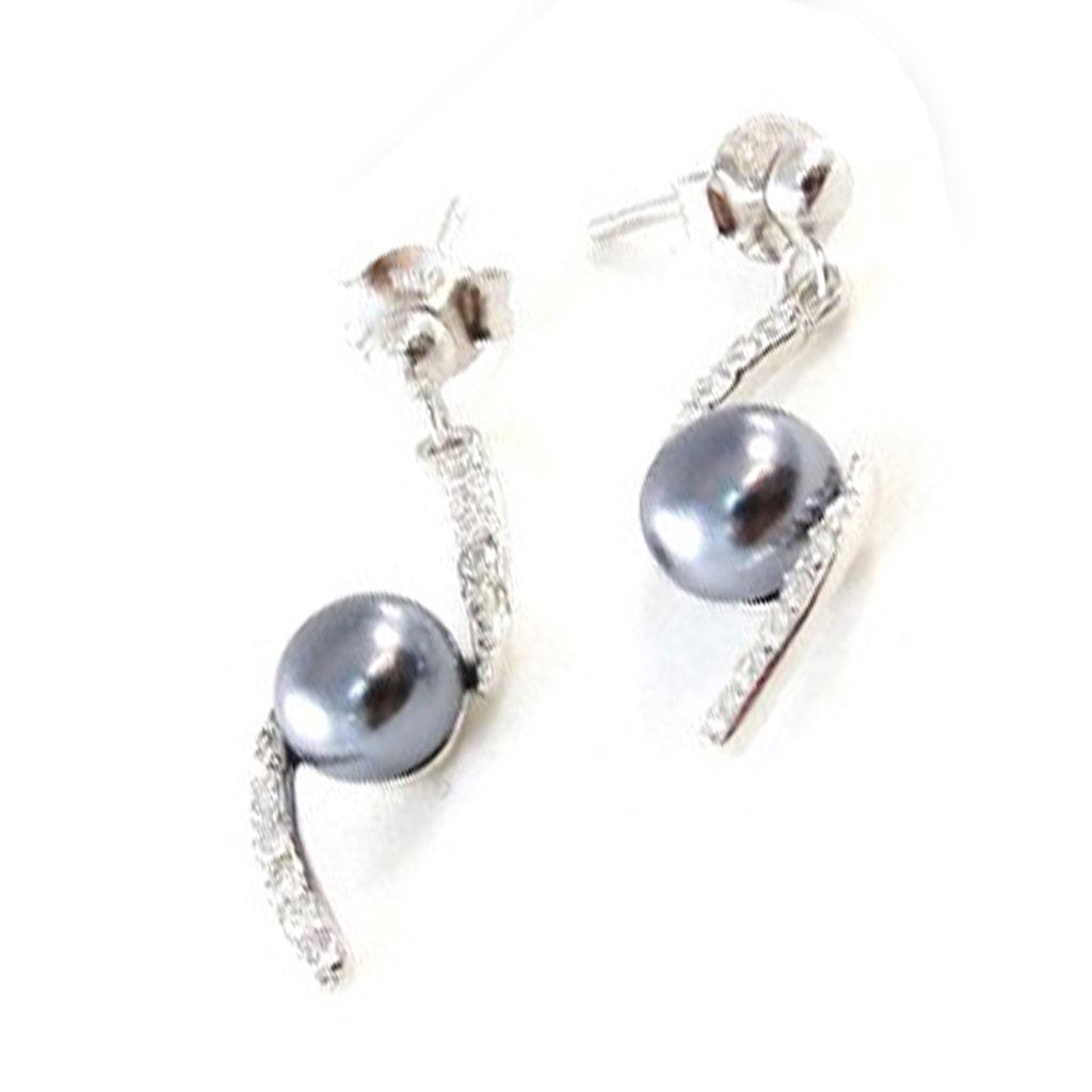 Les Trésors De Lily [I9850] - Серебряные серьги "Сисси" серебристо-серые (родиевое покрытие) - 25х10 мм