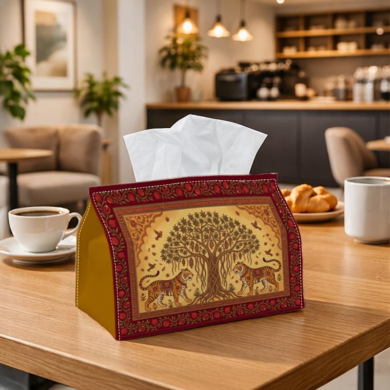 1pc Traditional Indian Art Tissue Box - Tiger Tree Frame Napkin Storage Box, Suitable for Rolls/facial Tissues/single Sheets,Two Sizes Available for H