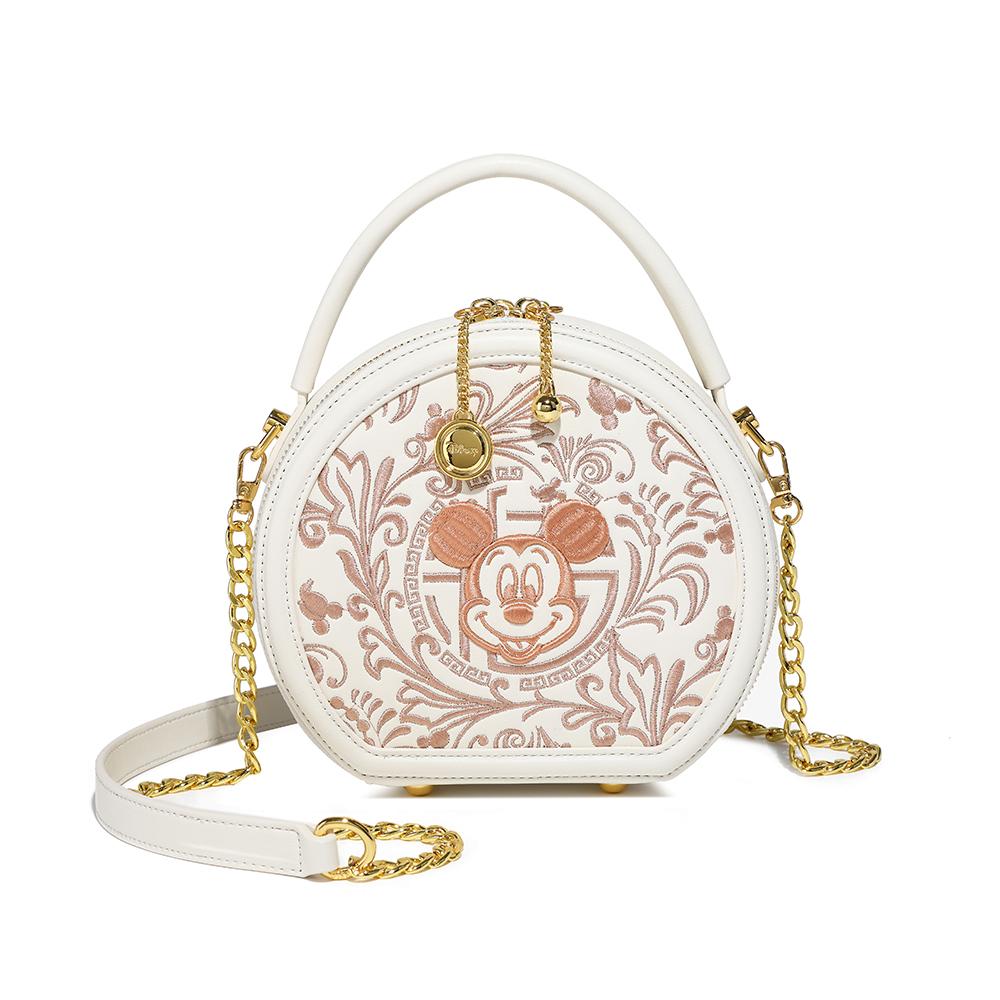 New Disney Mickey Series PU Small Round Bag, One Shoulder Handbag Women's Sky Blue/Milk White BMK-71581L