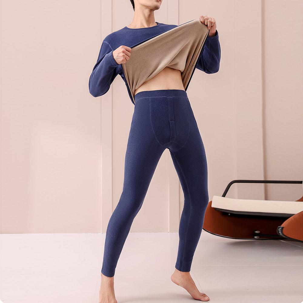 Мужская толстая зимняя термобельё из бархата, футболки + брюки, комплект из 2 предметов, костюмы для мужчин, топы, блузка, водолазка, свитер