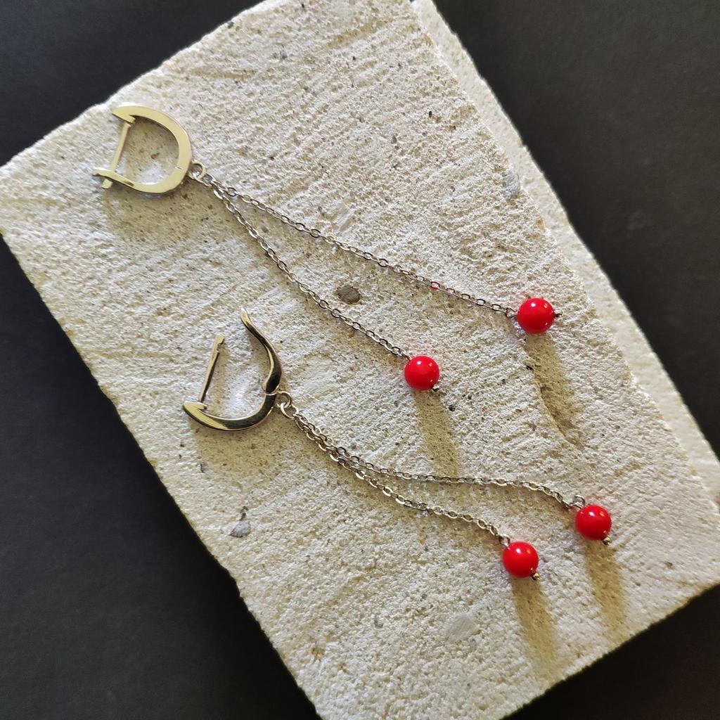 Серебряные серьги с кораллом (2147091)