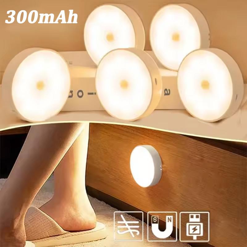 Human Body Induction Led Rechargeable Magnetic Matte Night Light Rechargeable Led Wireless Energy-Saving Body Induction Lamp 8LED, 3 Colors Change