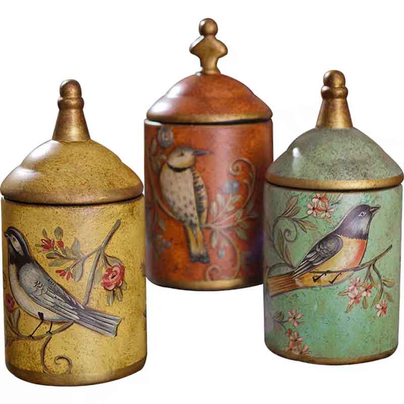 Vintage Ceramic Kitchen Canister Jars Storage Bottles Retro Tea Candy Tin Sugar Pot Organizer Painted Storage Jar Cans Cooking