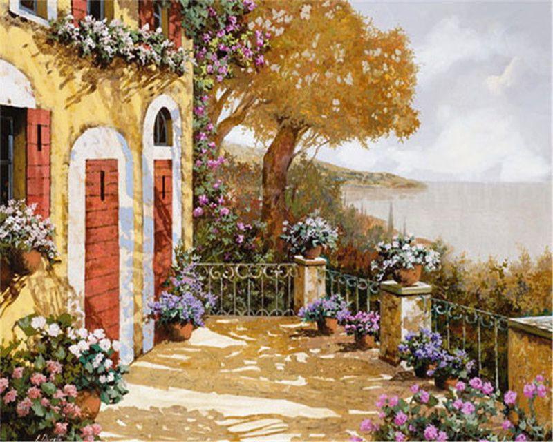 RUOPOTY Раскраска по номерам Городской пейзаж для гостиной на холсте Уникальный подарок Акриловая картина по номерам Дом