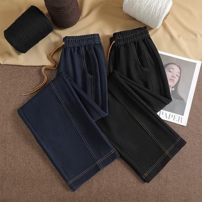 DIMANAF Осень Зима Большие Размеры Женские Брюки Леди Длинные Брюки Оверсайз Свободные Повседневные Брюки Толстые Джинсовые Джинсы