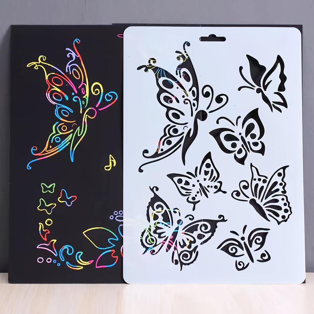 1pc 25.4x17.78 Cm Butterfly Drawing Stencil, Colorful Flying Butterflies Craft Template, Creamy White Plastic Material for DIY Art Projects
