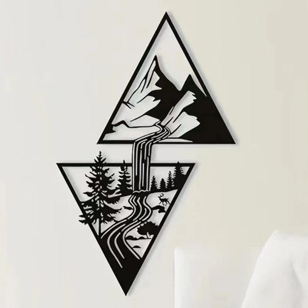 Scenery Theme Decor Wall Art Decorations Mountain Metal Wall Decor Wall Sign Metal Wall Triangle Wall Art for Room