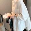 Женская повседневная белая рубашка: Весна/Осень, Чистый хлопок, Свободный крой, Дизайн высокого класса, Большой размер