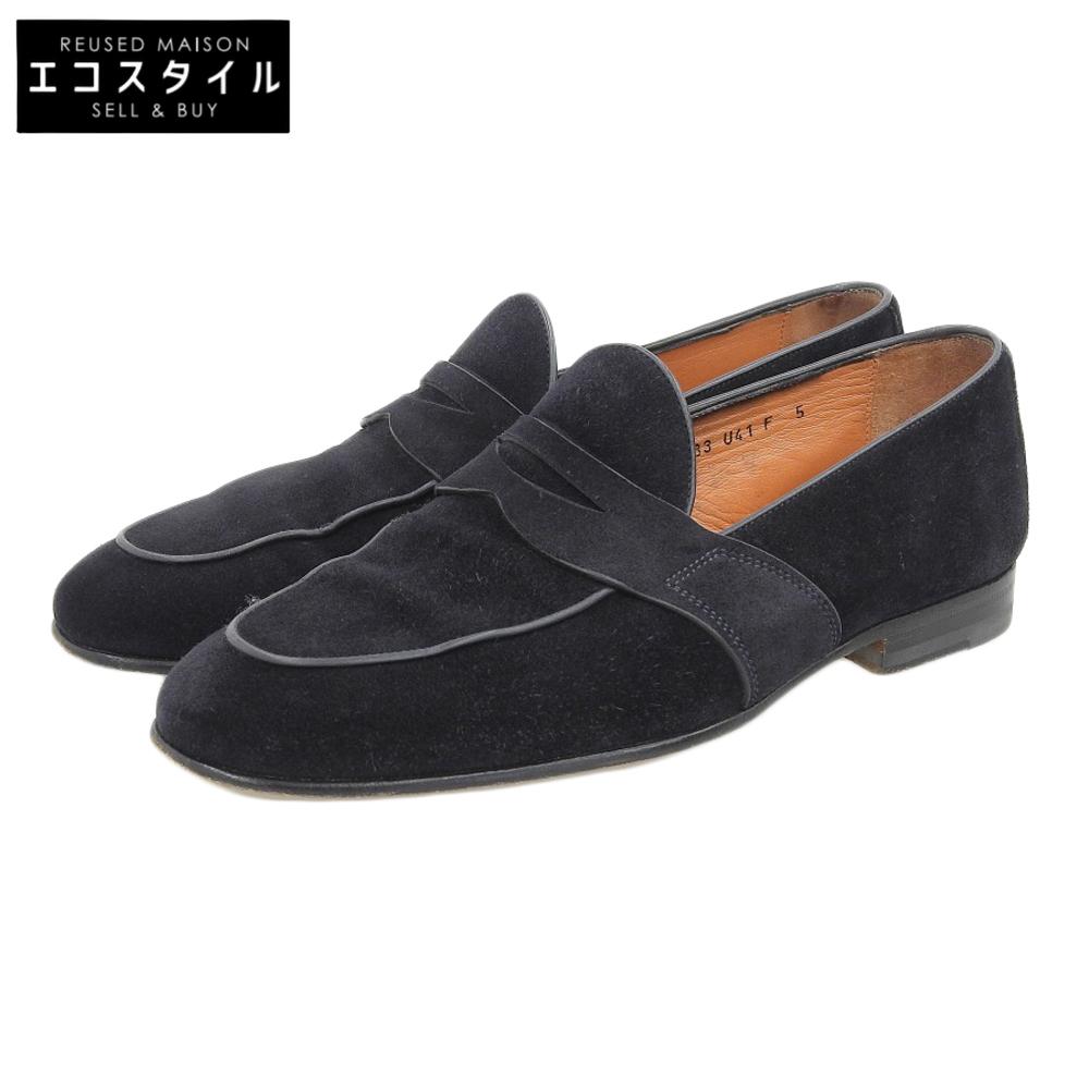 SANTONI Men's Penny Loafer Shoes, Suede, Black, Size 5, 16033 Shoes 5 blackUsed