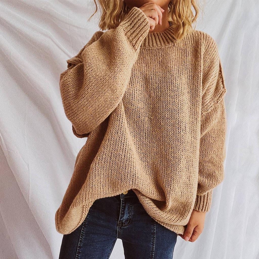 Женский осенне-зимний свободный свитер-пуловер, модный свитер с длинными рукавами и круглым вырезом, с обратным кроем