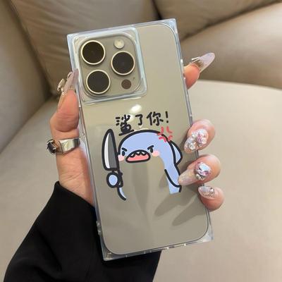 Прозрачный чехол с квадратной задней защитой для трубки для iPhone 11 14 Pro Max 12 16 ProMax 13 15 Plus, защита от кислорода, с рисунком ножа, чехол с рисунком маленького монстра