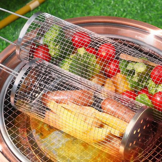 Уличная клетка для барбекю из нержавеющей стали, жаростойкая, не прилипающая, с защищающей от ожогов ручкой, равномерно нагреваемая, большой вместимости, корзина для гриля на колесиках, сетка для барбекю