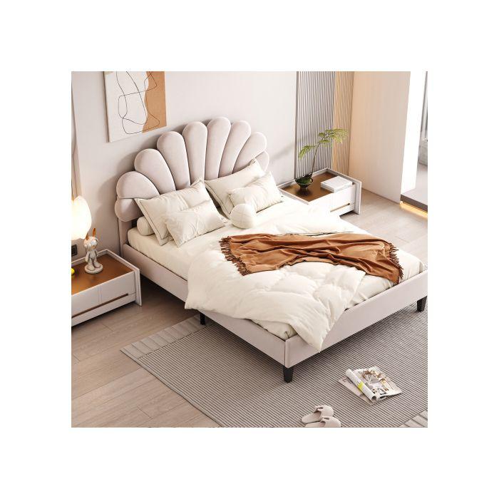 Lit double capitonné - MUVOE - 140 x 200 cm - Tête de lit florale - MDF robuste - Montage facile