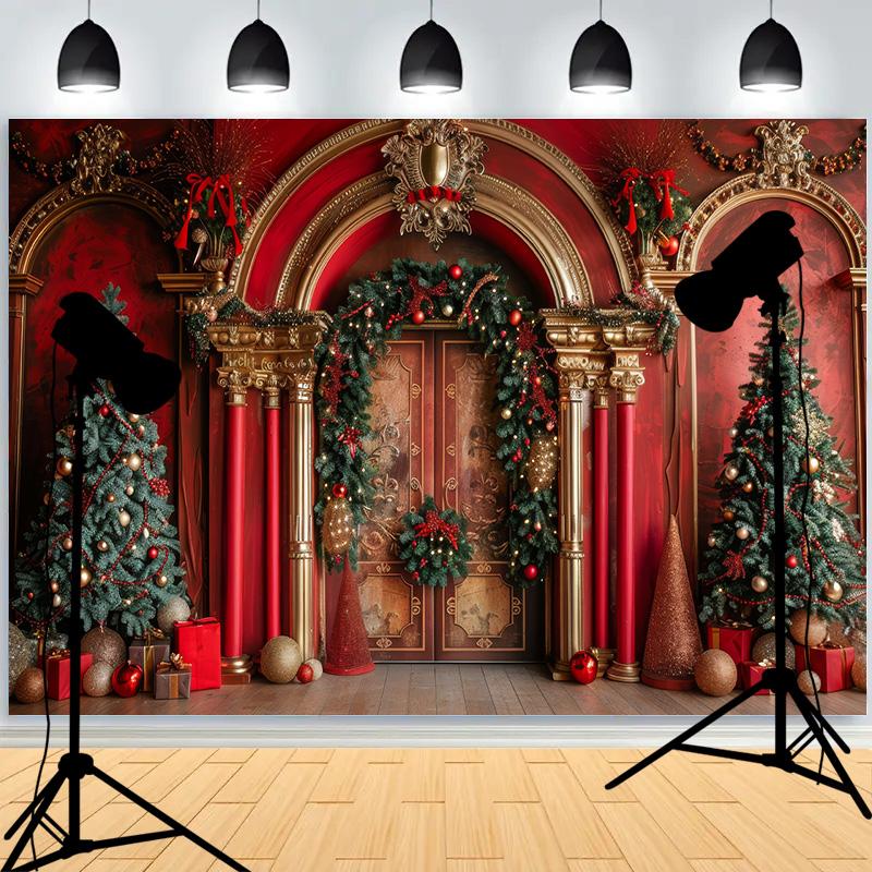 Christmas Day Window Wreath Photography Backdrops Pine Cones Firepalce Family Party Portrait Photo Studio Background Props RY-32