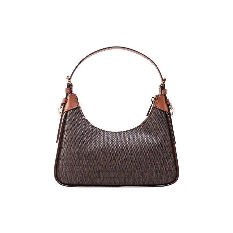 MICHAEL KORS Colorblock chain zipper closure cotton leather hand shoulder bag women's brown