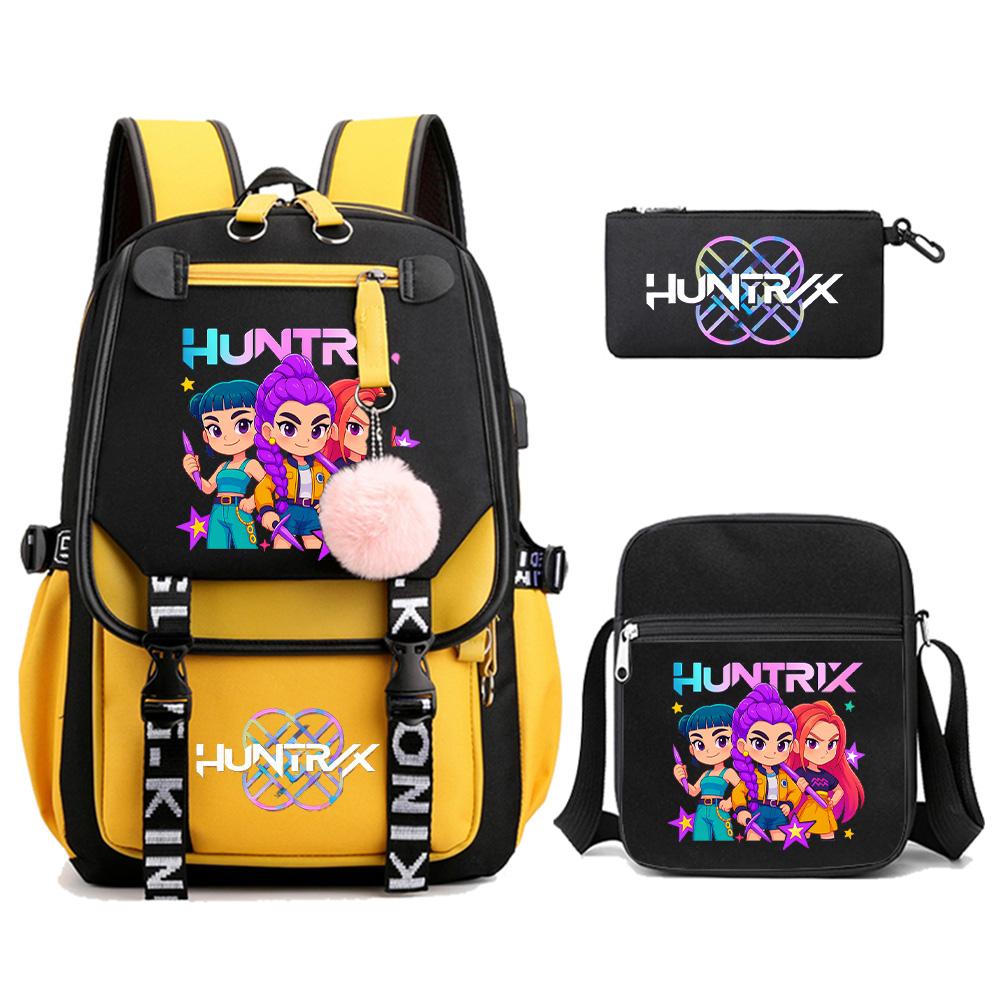 3Pcs/set Anime Cute Kpop Demon Hunters Printed Backpack with Shoulder Bag Pencil Case for Teenager Girl Boy Bookbag Large Capacity Travel Bag Kid Gift