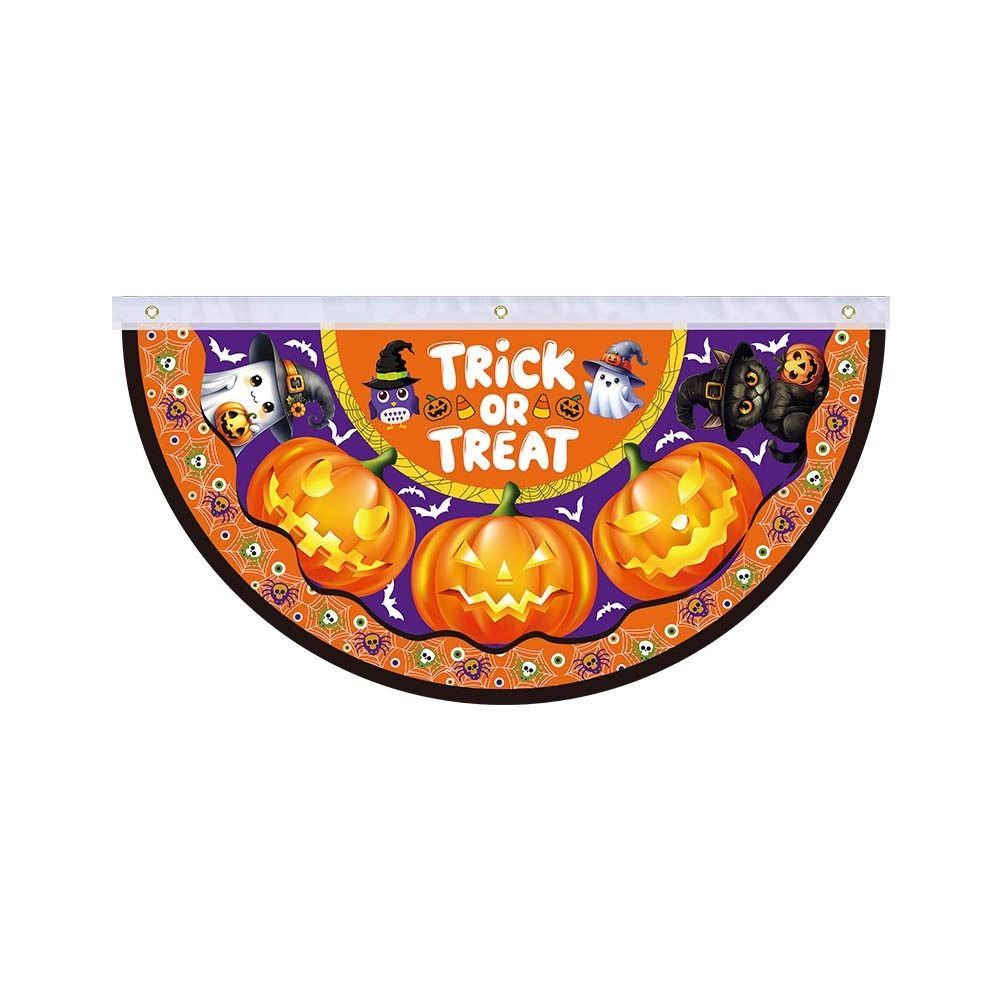 New Pumpkin Ghost Halloween Flag Halloween Decoration DIY Bunting Flags Wear Resistant Garden Half Fan Banner Outdoor Yard