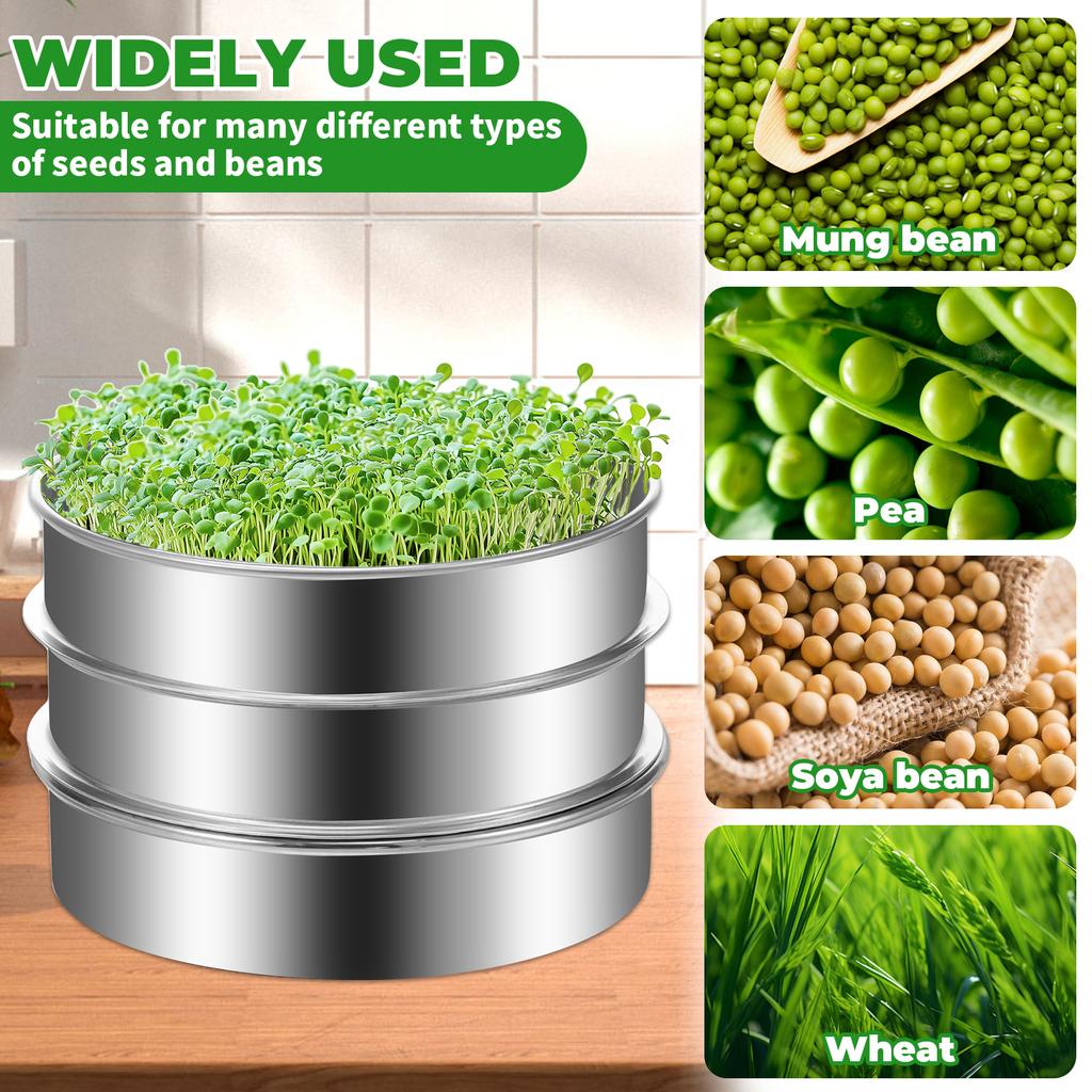 Набор для проращивания семян из нержавеющей стали, сетчатые поддоны для проращивания, штабелируемый набор для выращивания ростков фасоли, многоразовые инструменты для посадки семян фасоли и гороха
