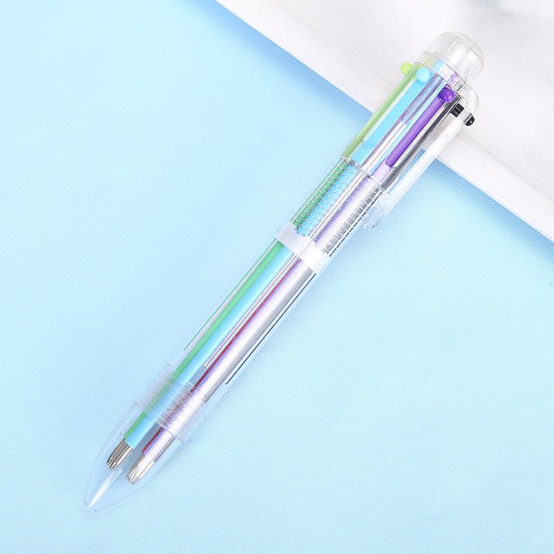 Back To School Season 10pcs Creative Transparent 6-color Ballpoint Pen Cute Student Stationery Multi-color Pen Oil Pen Color Ballpoint Pen
