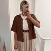 Элегантный вязаный кардиган: Женский легкий круглый вырез, короткий рукав, пуловер на пуговицах