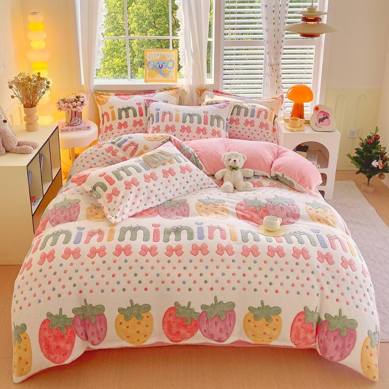 Pink Thick Fleece Flower Duvet Cover For Girls Winter Warm Flannel Quilt Cover 1Pc 150Cm Size Girls' Bedding Funda Nordica Cama