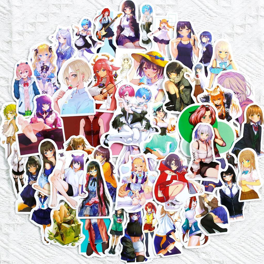 50 Non-exposed Beauty Stickers, 2D Japanese Cartoon Sexy Beauties Collection, Anime Image Stickers, Asian