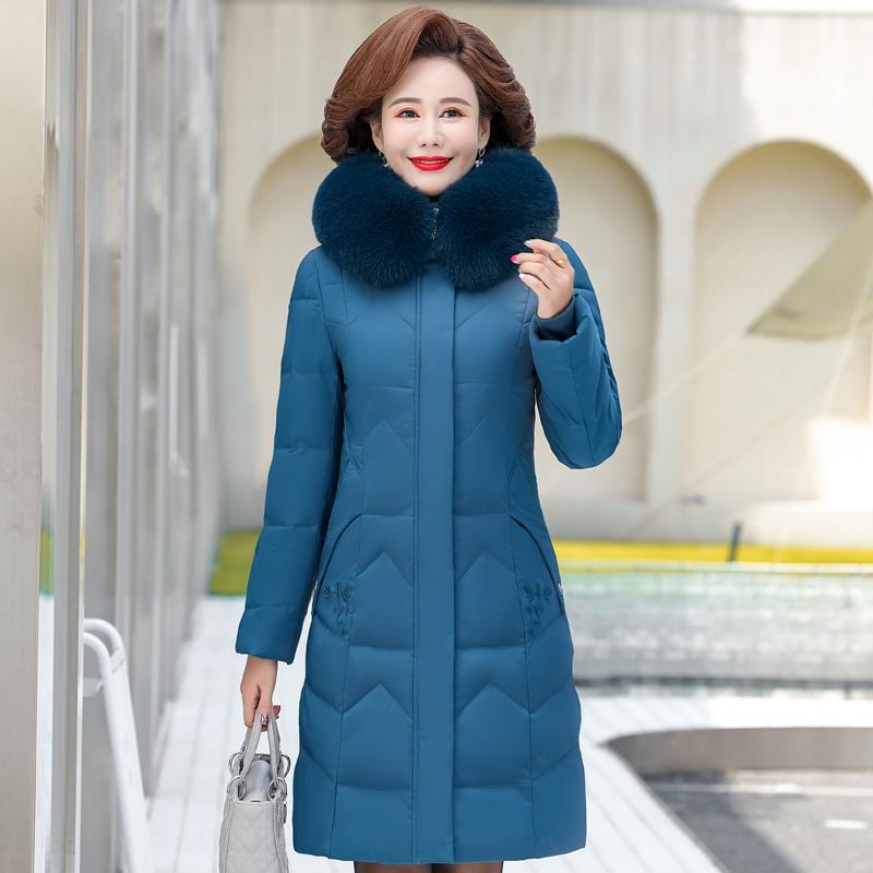 Middle-aged Women's Winter Coats New Casual Thick Warm Women's Jackets Hooded Fur Collar Long Parkas