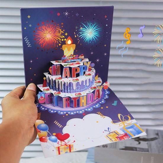3D Pop Up Birthday Cards Birthday Cake Greeting Cards with Pyrotechnics Music Blowable Candle Birthday Surprise Keepsake for Her Him