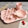 Wheat Straw Tableware Set Children's Kindergarten Divided Meal Plate Student Lunch Spoon Fork Chopstick Plate Four-piece Set
