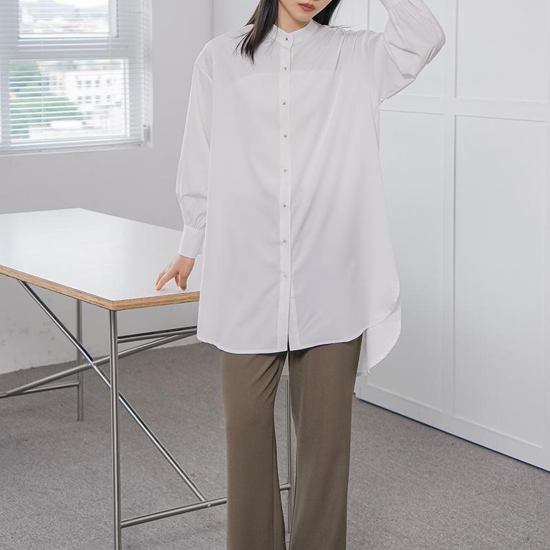 Spring and Summer Solid Color Loose Shirt Women's Medium and Long Large Version Women's Shirt New
