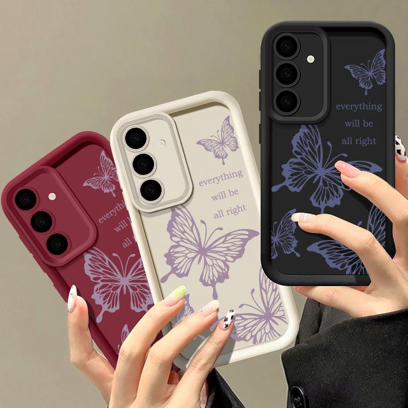 For Samsung S25 Ultra S24 FE S23 S22 S21 A14 A34 A35 A52 A53 A54 5G Cover Shockproof Matte Silicone Protection Butterfly Pattern Soft Phone Case