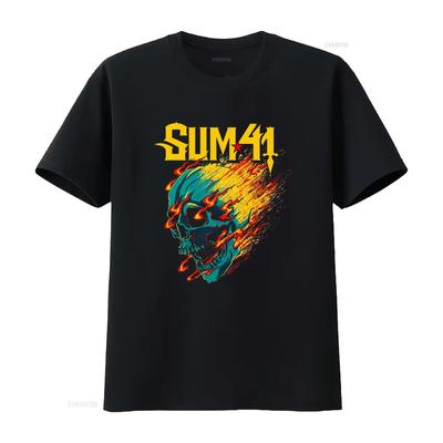 Футболка Sum 41 Рок-группа Череп Пламя Принт Хлопок Размеры S 5XL винтажная Стиранный Топ Для Повседневной Носки Дышащий Удобный