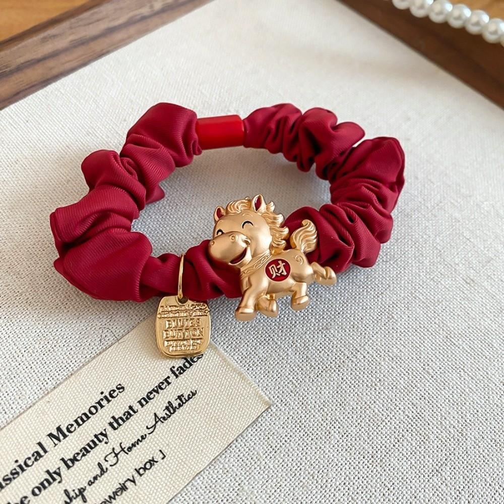 Zinc Zinc Alloy Zodiac Horse Hair Rope Wrinkle Chinese Children Hair Band Red Hair Scrunchies Kids