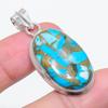 Natural Copper Blue Turquoise 925 Sterling Silver Jewelry Pendant 1.81" w4Y87