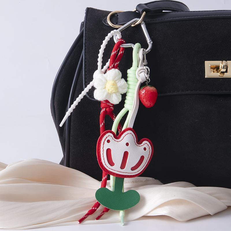 3D Дизайн Цветка DIY Кожаный Подвеска для Рюкзака Цельное Плетение Веревкой Креативное Украшение для Ключей.