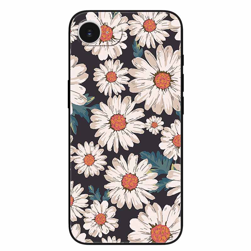 For iPhone 16e Case Soft Silicone Flowers 3D Relief Cover for iPhone 16e 2025 Black Phone Cases Funda On for Iphone16e 16 e Cool