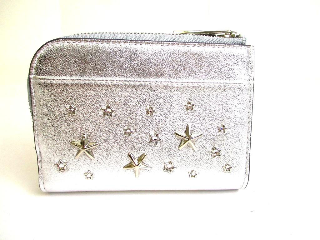 Оригинальный серебряный кожаный бифолд-кошелек Jimmy Choo COMPACTZIPWALLWTGTO #b152 Открытая коробка