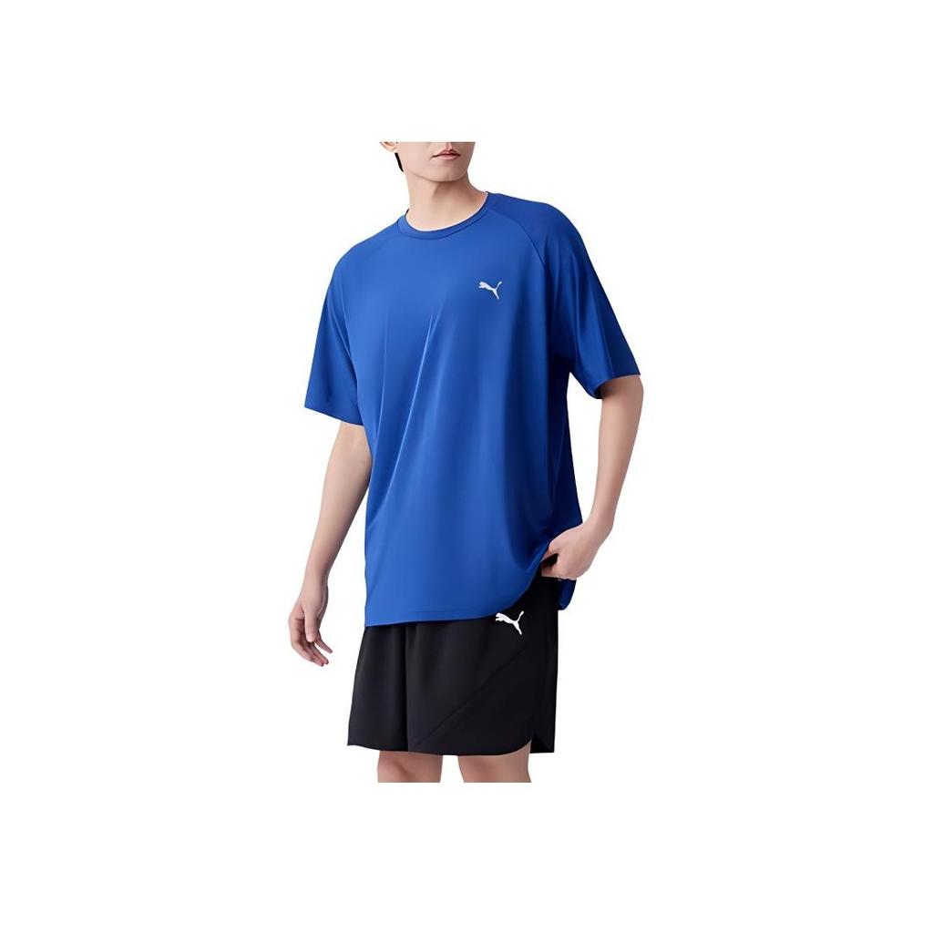 Puma Пуловер с круглым вырезом и логотипом Essentials, удобная повседневная спортивная футболка с коротким рукавом, мужские футболки темно-синего цвета 847187-05