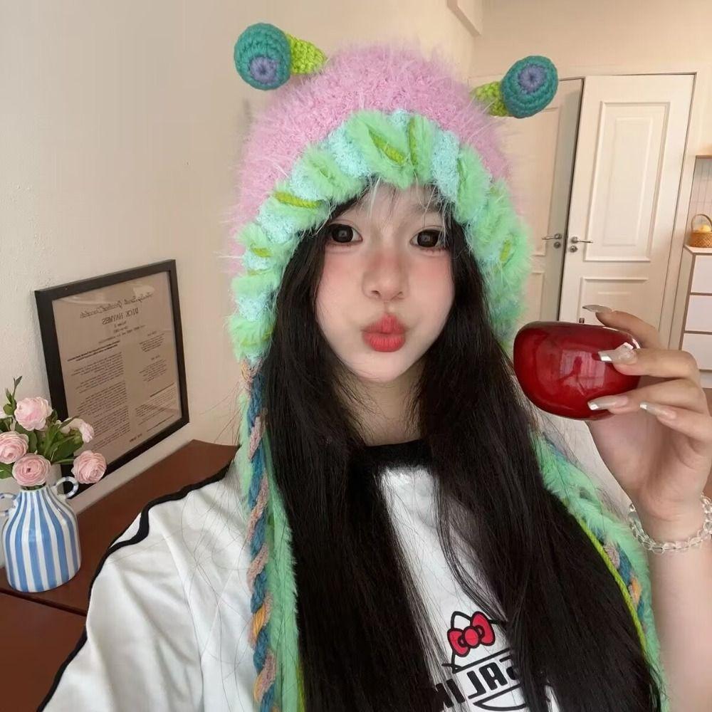 Earflap Alpaca Fiber Pullover Cap Knit Tassels Hat Cute Cleat Plush Beanies Hat Girls