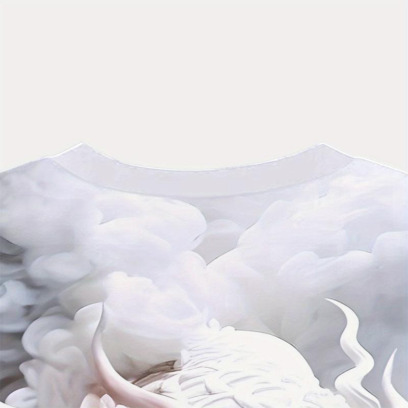 Летняя мужская футболка с цифровым принтом «Белый дракон», модная универсальная футболка с круглым вырезом, подходит для занятий спортом на открытом воздухе и повседневной носки, короткий рукав для мужчин