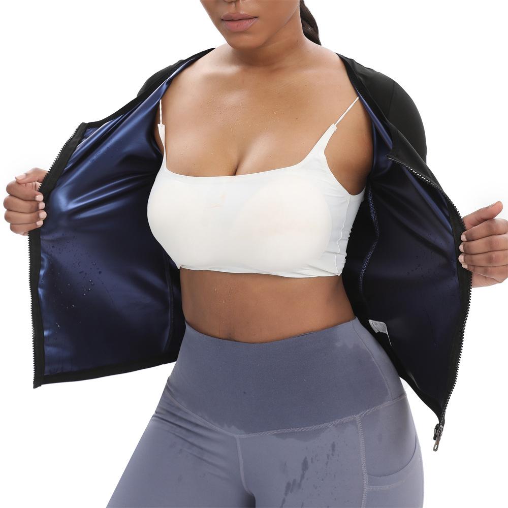 Женский костюм для сауны, толстовка с короткими рукавами, тренировочная куртка на молнии, талия, формирователь тела, сжигание жира, корректирующее белье для бега, спортивные топы