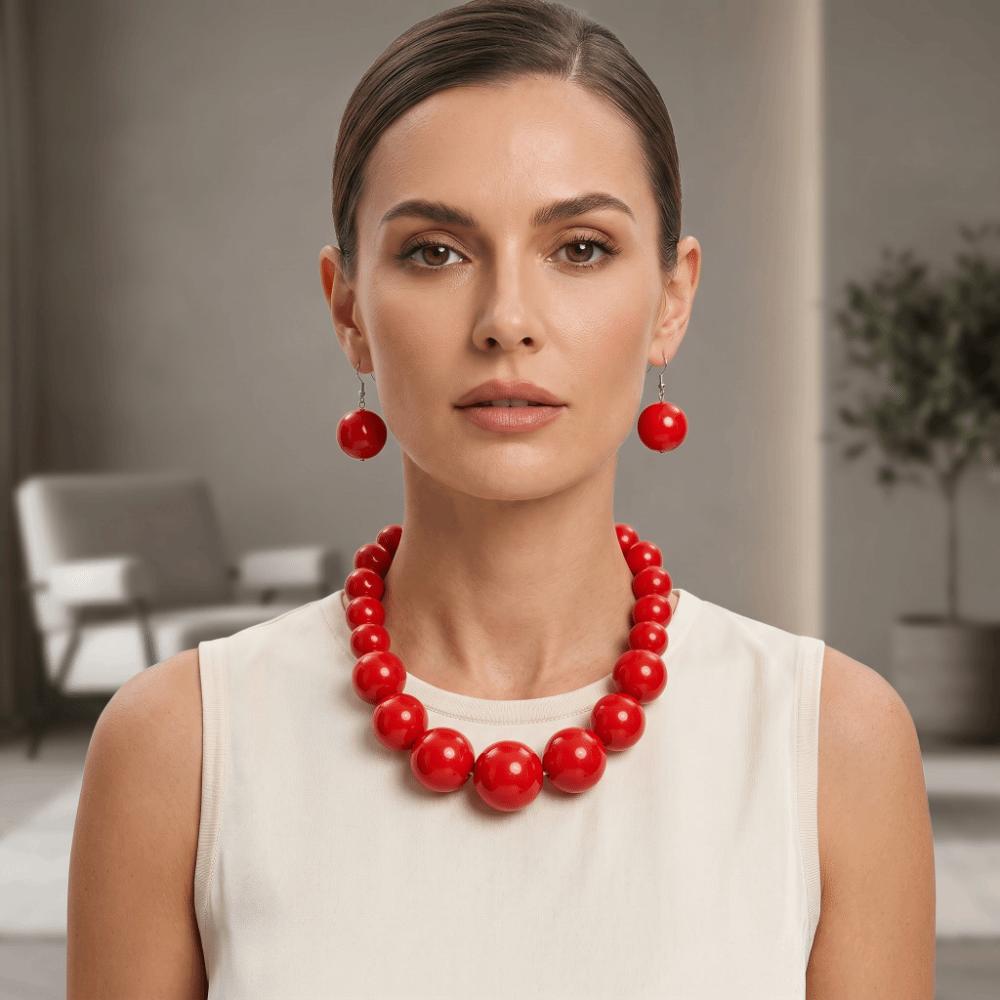 3 pcs/set Simulated Pearl Necklace Earrings Set Exaggerated Chunky Beads Necklace Gifting