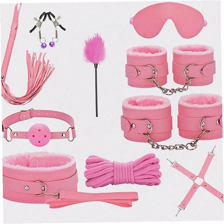 Leather BDSM Bondage Bundle Set Blindfold Handcuffs Whip Nipple Clip Butt Plug Adult Sex Toys For Women Couples Games