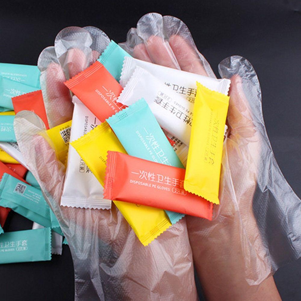 100 Pairs Thickening Individual Packing Mittens PE Work Gloves Durable Disposable Gloves