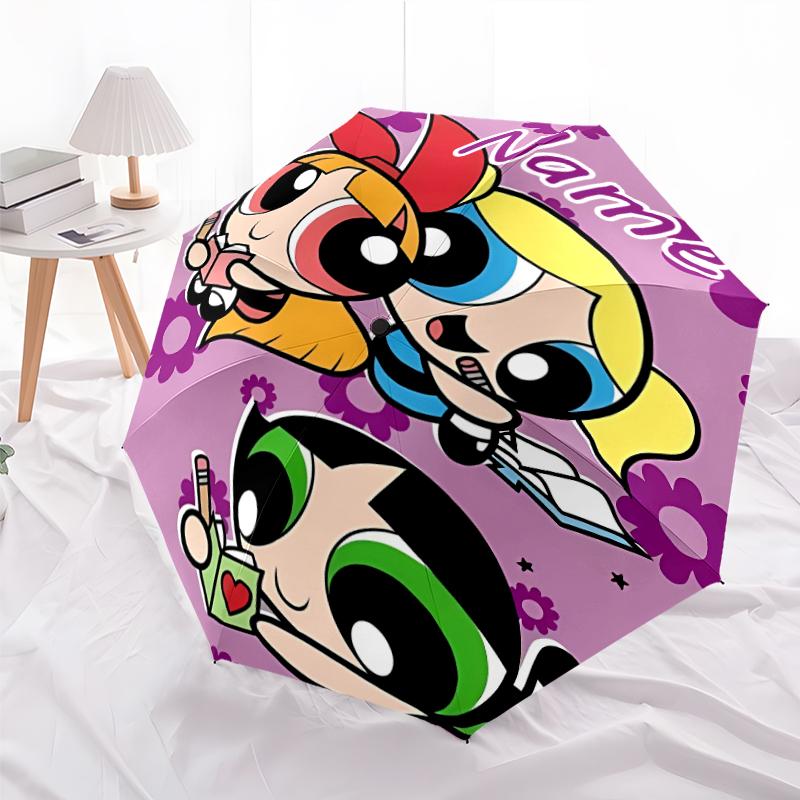 Personalized Name The Powerpuff Girls Print Umbrella - Automatic Open/Close, Eight-Rib Durable Frame, Automatic Folding Umbrella