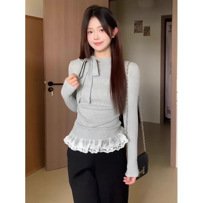 Осенний кружевной топ-бабочка с длинными рукавами и облегающим кроем - Sexy Pure Desire