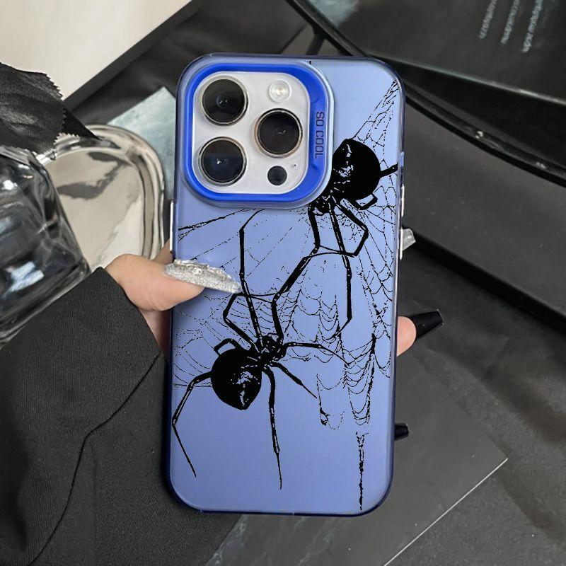 Черный чехол-накладка с рисунком пары пауков для iPhone 11 14 Pro Max XR 13 12 Pro X XS 15 Pro Max, матовый, IMD, жесткая броня, Fundas