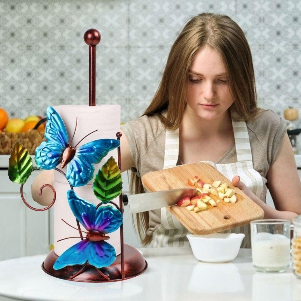 Freestanding Butterfly Paper Towel Holder One-handed Tear Standing Toilet Paper Holder Kitchen
