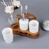 Белый керамический набор для ванной комнаты из 3 предметов, деревянная рамка, бутылочка для лосьона, стаканчик для рта, деревянный держатель для зубных щеток, принадлежности для ванной комнаты, набор для мытья