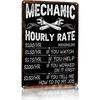 Bestylez Funny Mechanic Shop Sign Hourly Rate Vintage Metal Sign for Man Cave Garage Cars Wall Decor Gift for Auto Enthusiasts